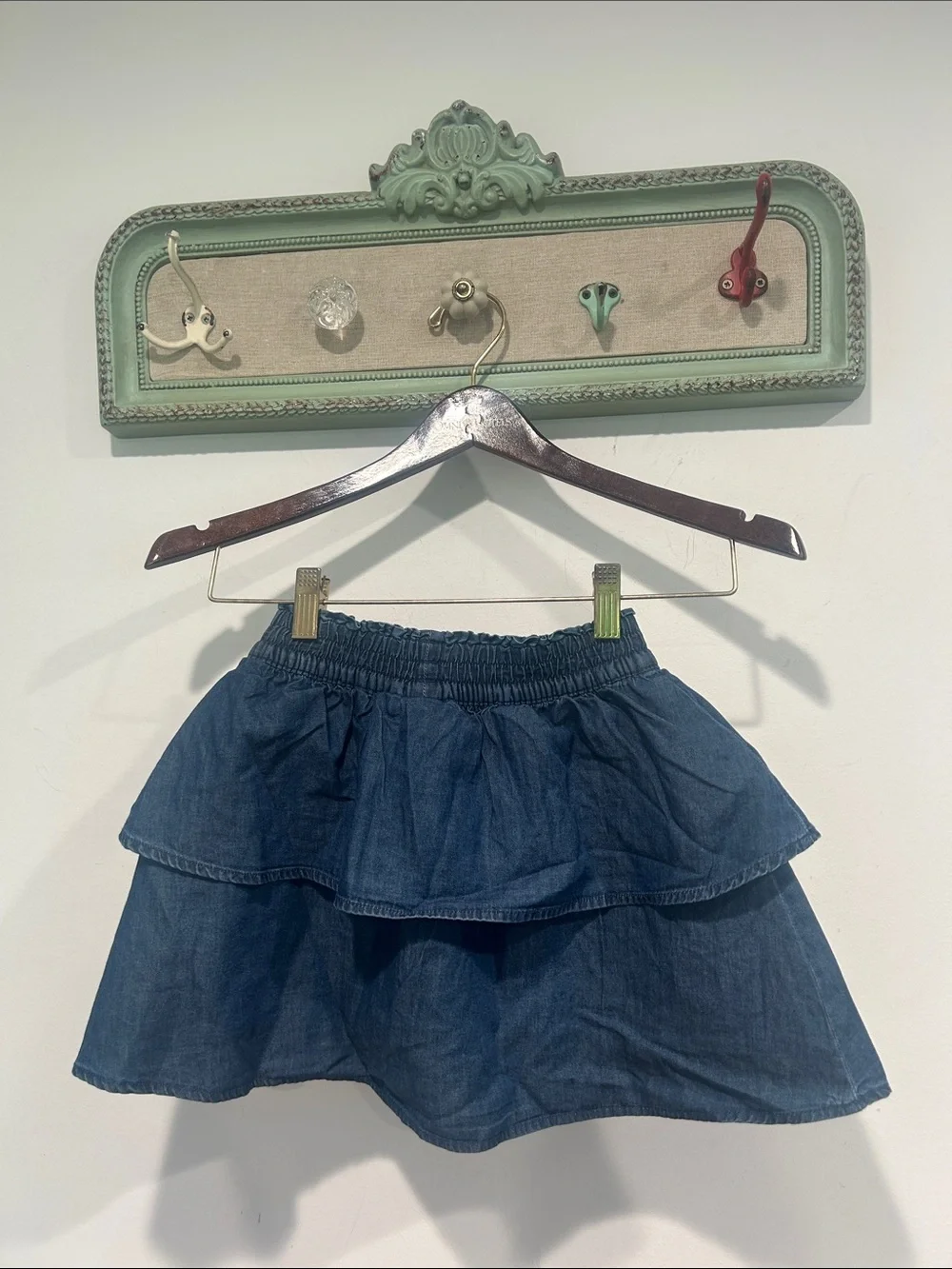 GAP Dark Blue Girls Tiered Denim Skirt skort with shorts medium 7/8 new